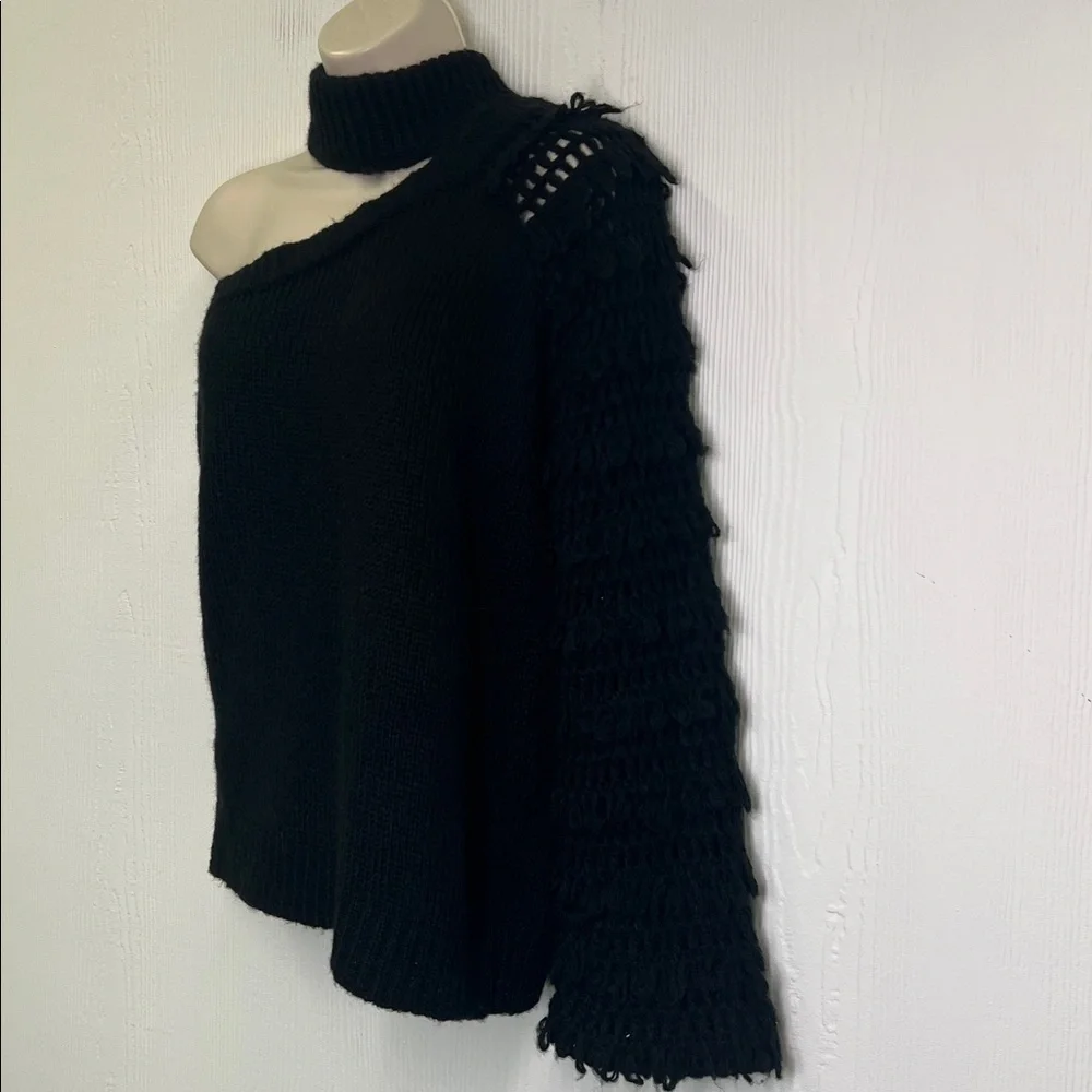 House Of Harlow X Revolve - Black One Shoulder Long Sleeve Fringe Sweater Medium